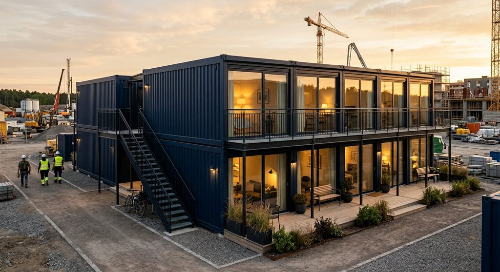 Alojamento confortável construído em containers marítimos