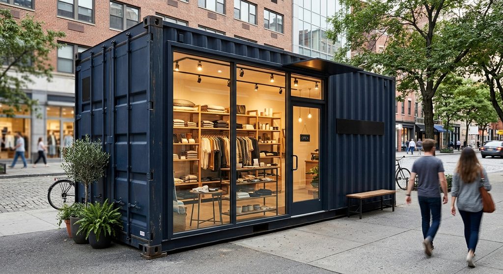 Loja boutique moderna construída em container marítimo